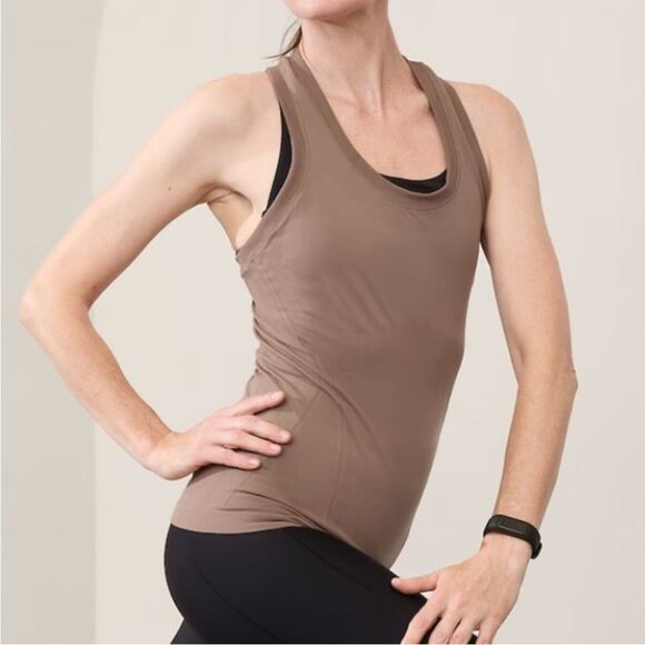 Athleta Tops - Athleta Momentum Mocha Brown Seamless Racerback Tank Top Size XL